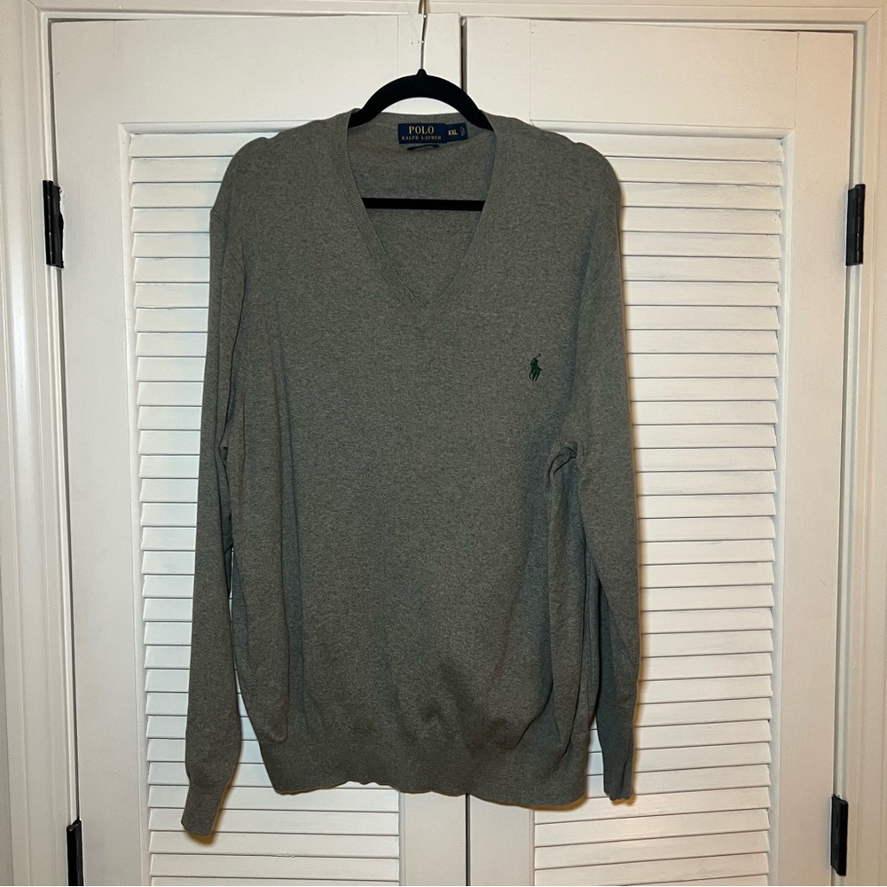 Polo Ralph Lauren Mens Gray Pima Cotton V-neck Pullover Sweater XXL Preppy *READ